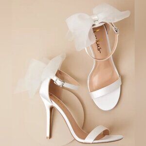 Ayanna Ivory Satin Bow Ankle Strap High Heel Sandals  NWOT